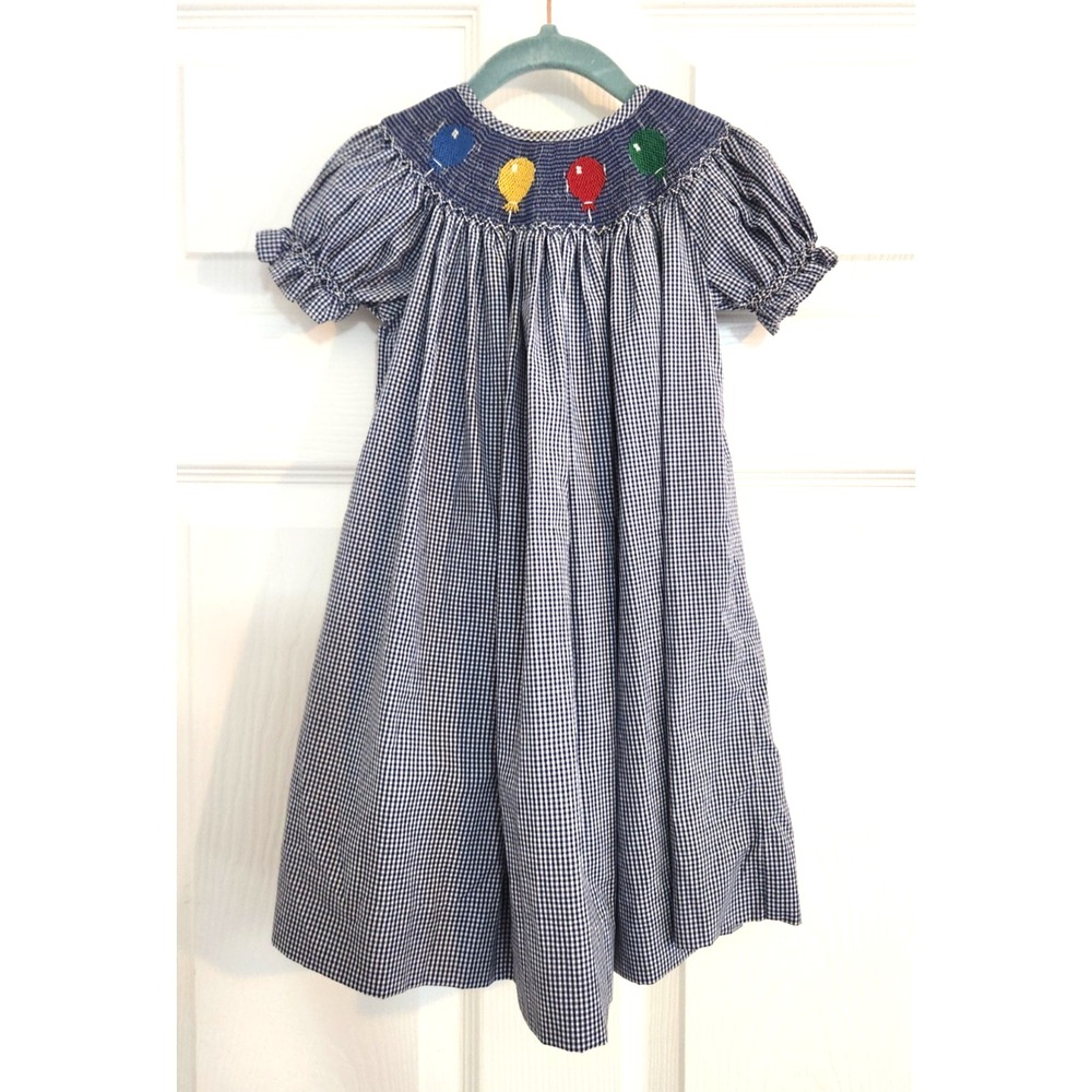Smocked Royal Child Toddler Dress Balloons Size 18M Blue Gingham Check So Cute